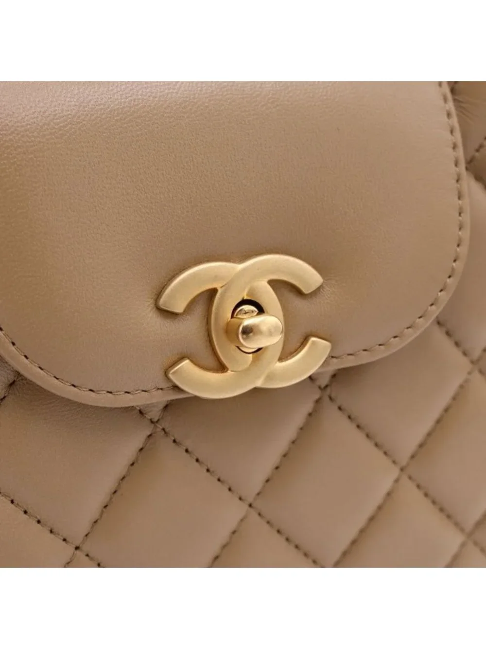 Chanel Quilted Mini Shopping Lambskin Gold Chain Shoulder Bag Plate Beige